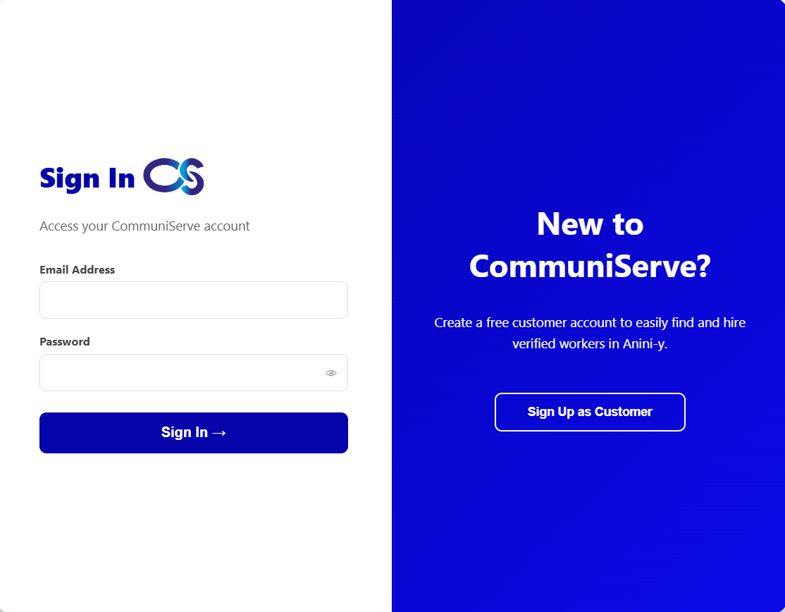 CommuniServe Registration Screen